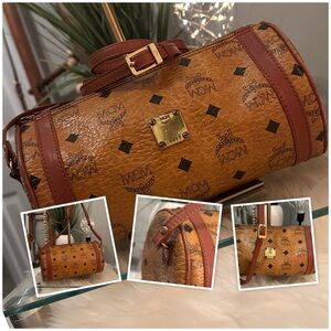 MCM Vintage Visetos Barrel Bag in Cognac Monogram Print, BEAUTIFUL in VGVC